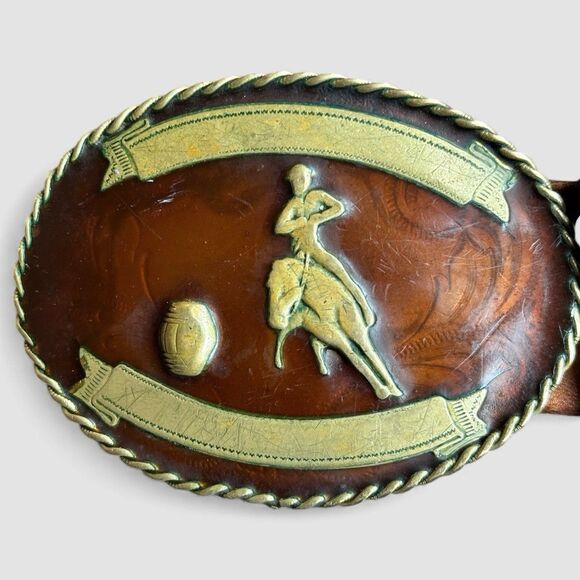 VTG Barrel Racing Cowboy Trophy Belt Buckle Rodeo Western German Silver Tooled - Picture 7 of 11